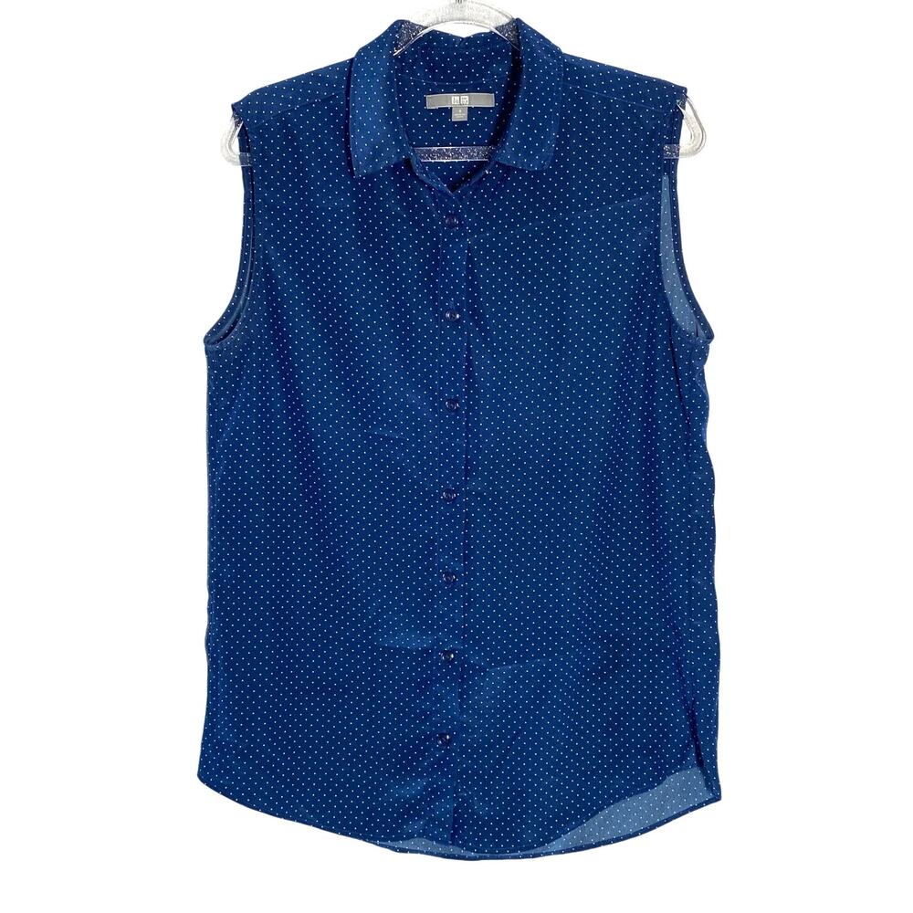 Uniqlo Women's Blue Sleeveless Top Polka Dot Casual Minimalist Sz S